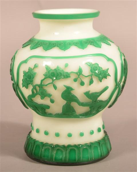 Chinese Peking Glass Cameo Vase.: Chinese Peking Glass Cameo Vase. Drilled for use as a lamp. 7"h. Condition: Very good.