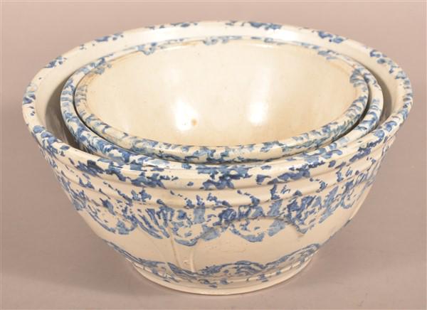 Set of 3 Antique Graduated Stoneware Mixing Bowls. (1 of 5)