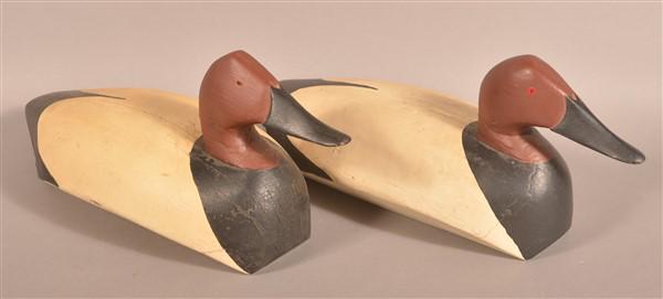 Pair of Canvasback Drake Wood Working Decoys. (1 of 3)