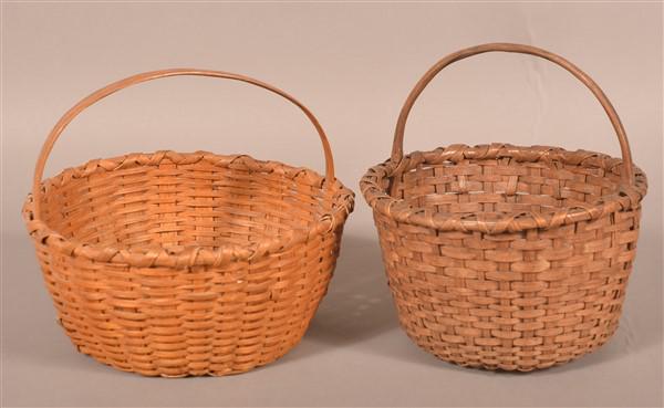 Two Antique Circular Oak Splint Egg/Market Baskets. (1 of 4)