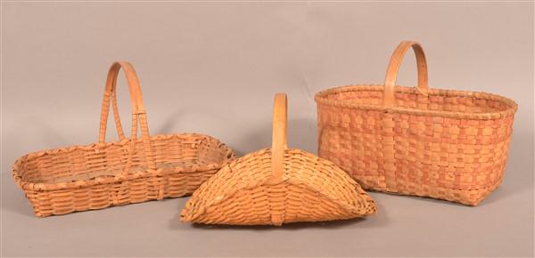 Three Various Antique Woven Splint Baskets. (1 of 3)