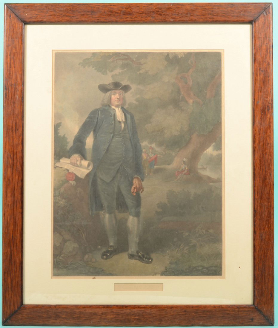 William Penn Hand Colored Mezzotint. From an origi: William Penn Hand Colored Mezzotint. From an original painting by Henry Inman, American, 1801-1846 this engraved image was developed by John Sartain. Sartain, English, 1808-1897, pioneered the mezzoti