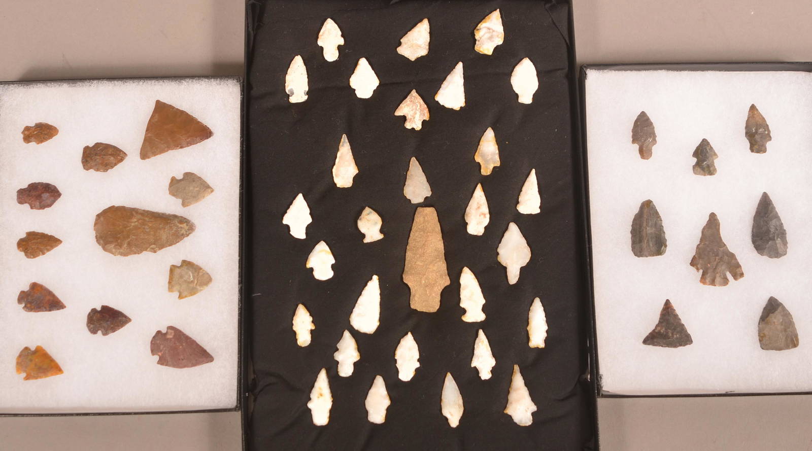 Three Riker Mounts Of Stone Points. Auction