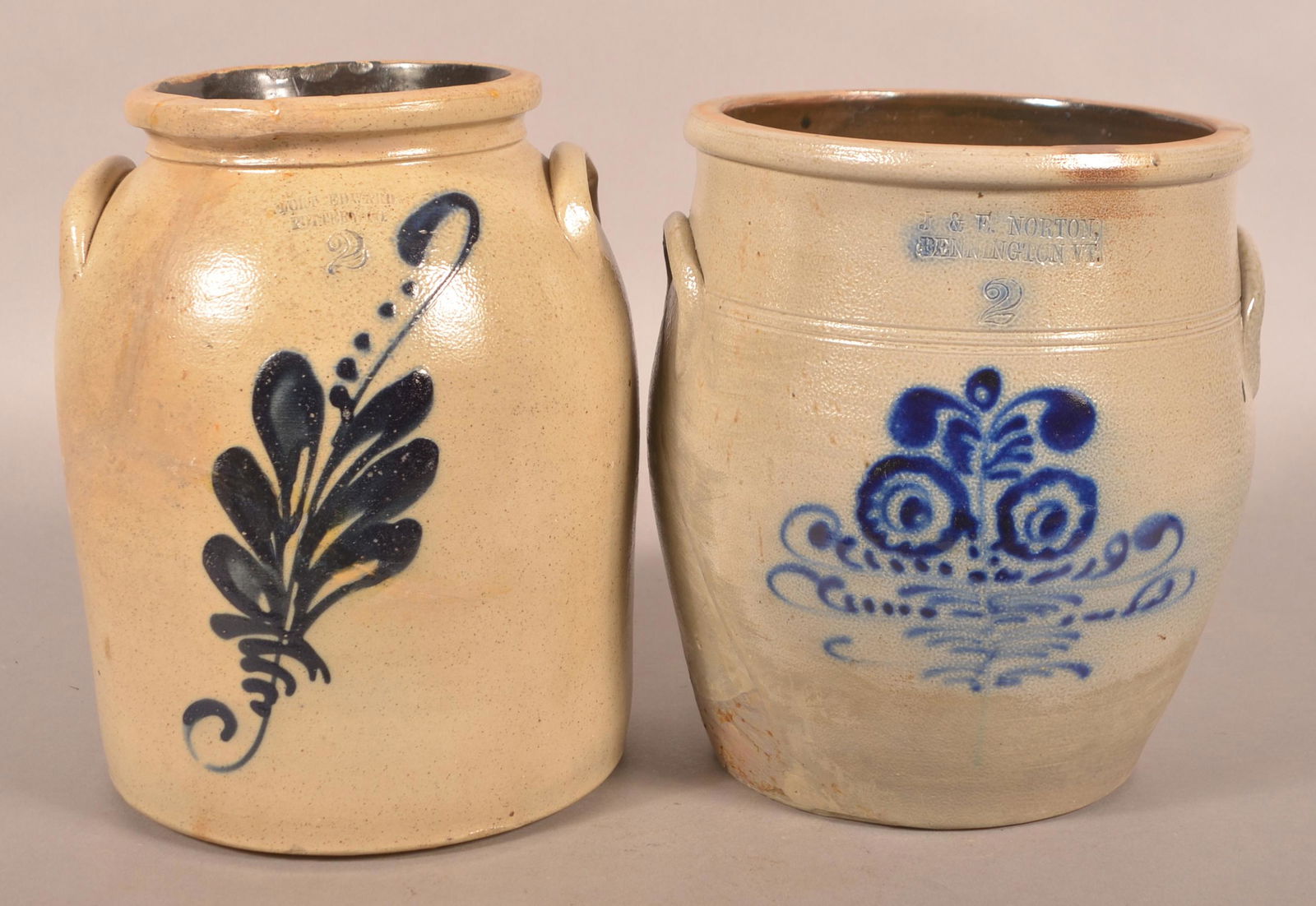 Two Cobalt Blue Slip Stoneware 2-Gallon Crocks. (1 of 6)