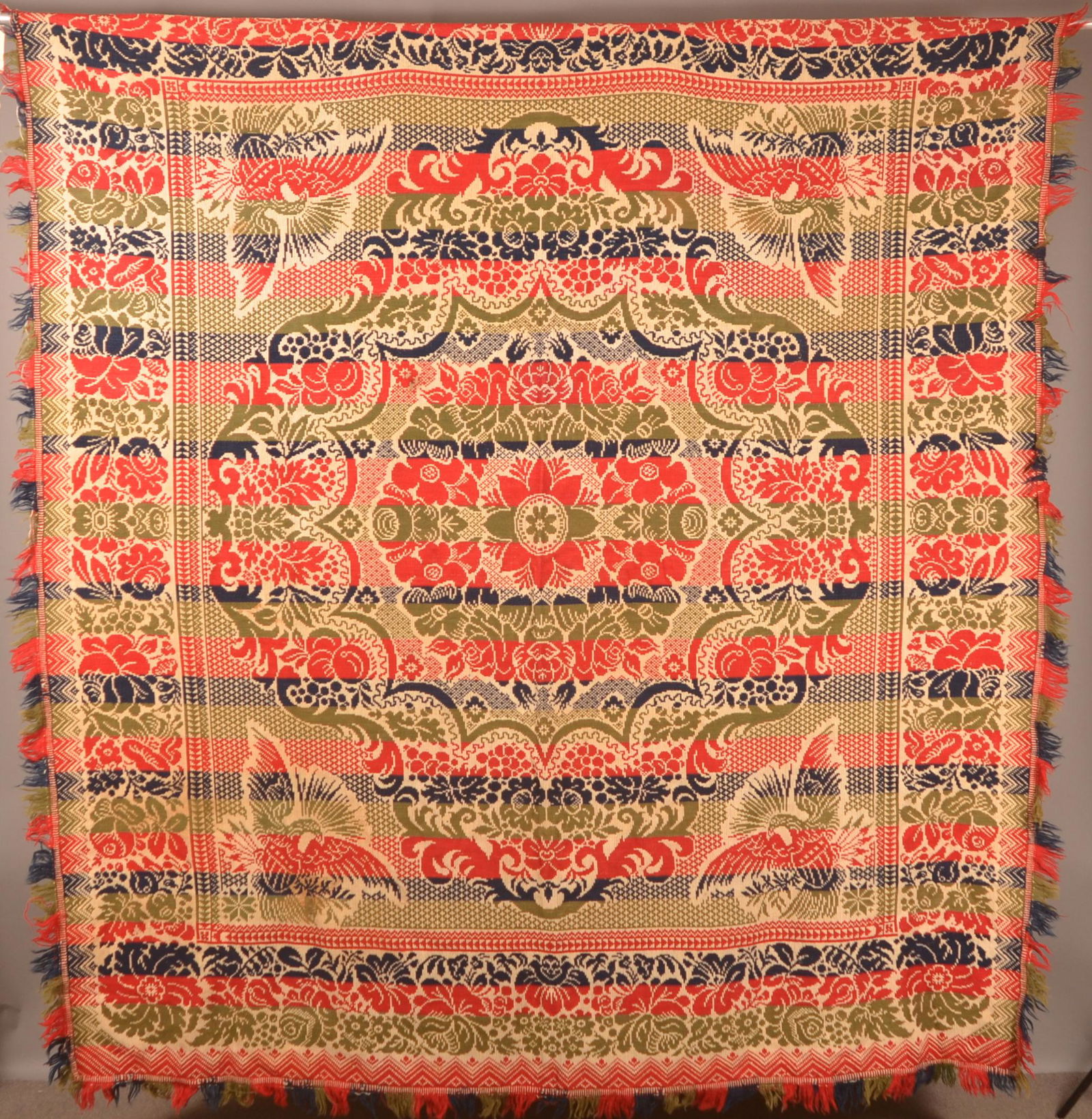 Antique Single-Part 4-Color Jacquard Coverlet. (1 of 5)