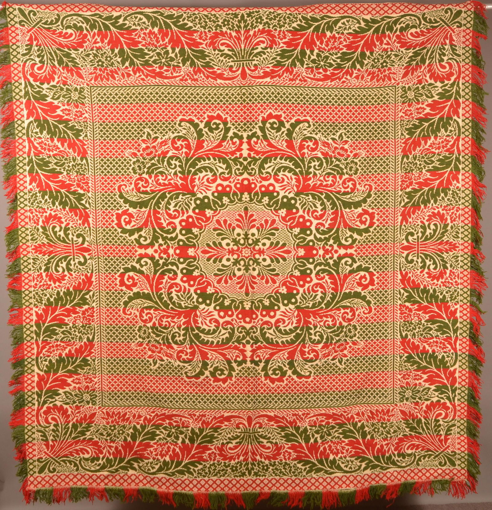 Antique Single-Part 3-Color Jacquard Coverlet. (1 of 5)