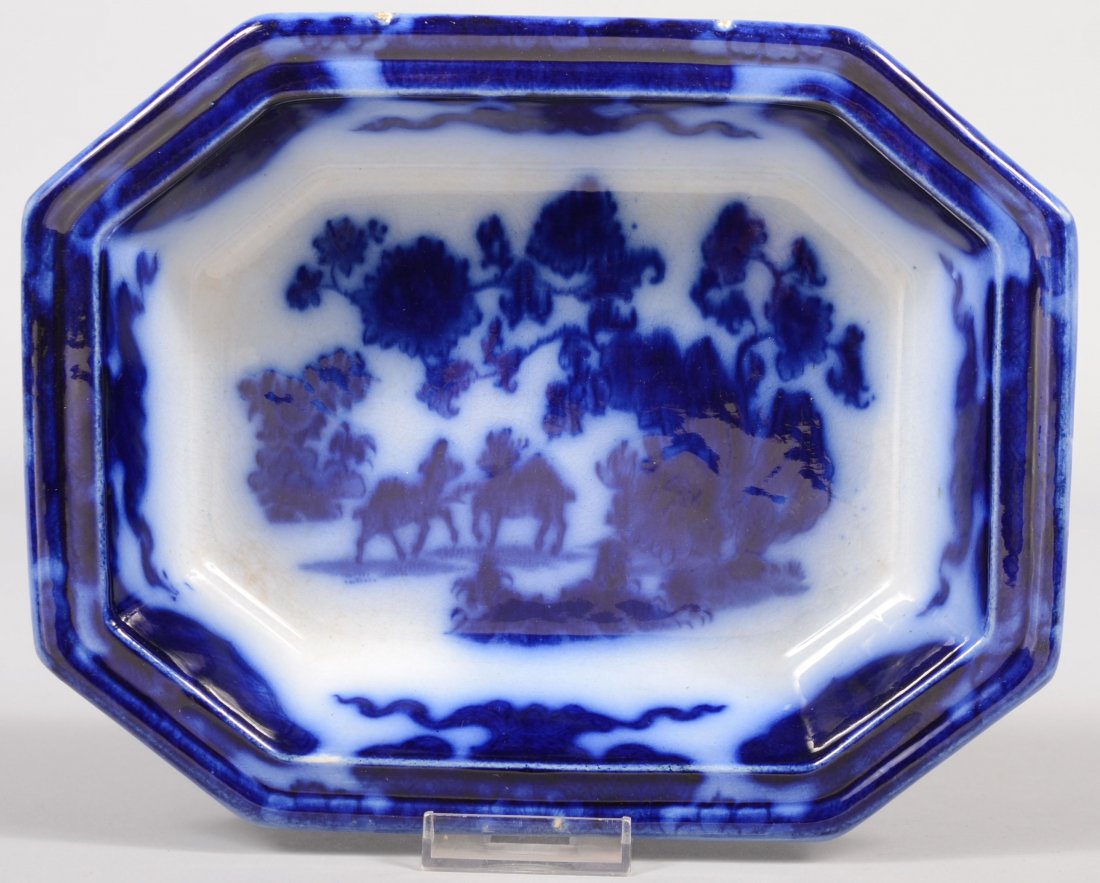 Octagonal Rim Flow Blue Ironstone Open Vegetable.: Octagonal Rim Flow Blue Ironstone Open Vegetable. Bottom marked with English patent cipher, Cashmere, R&M. 9 3/4"w. X 7 7/8"d.