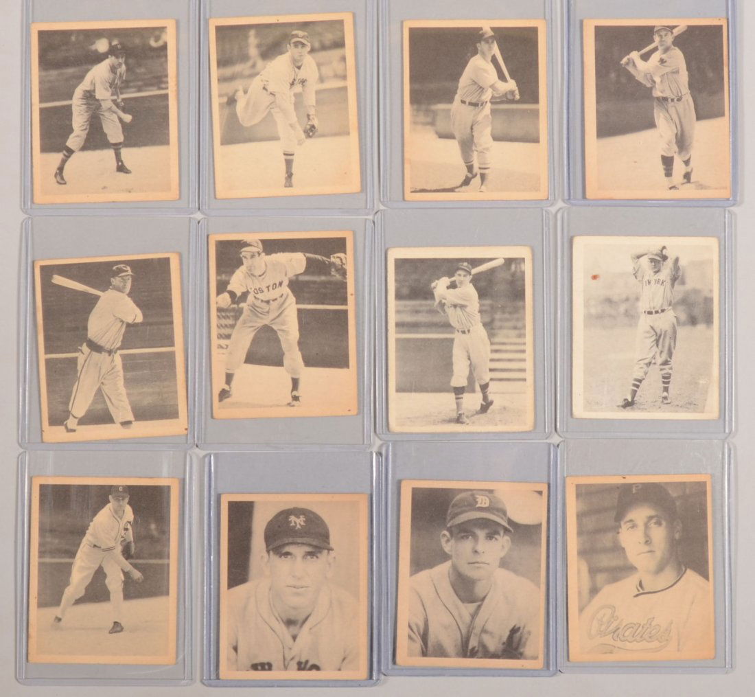 Twelve Different B&W "Play Ball" Baseball Cards fr: Twelve Different B&W "Play Ball" Baseball Cards from GUM, Inc. Circa 1939 to 1941 produced baseball cards including: N.Y. Giants: Moore #79 & Coffman #24; Detroit Tigers: Bridges #104 & Kress #115; Bo