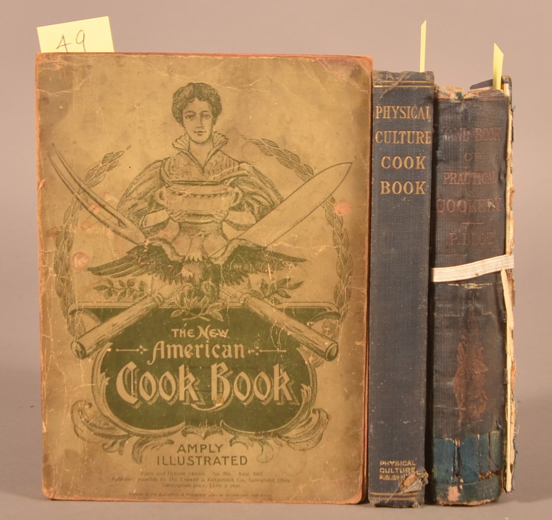 3 19th/20th c Cook Books: Pierre Blot. Handbook of Practical Cookery. NY 1871. 8vo. Front board detached, binding worn. + Standard American Cookbook. Ohio 1897. 8vo. Paper covers. Pages browned. + Bernarr Macfadden. Physical C