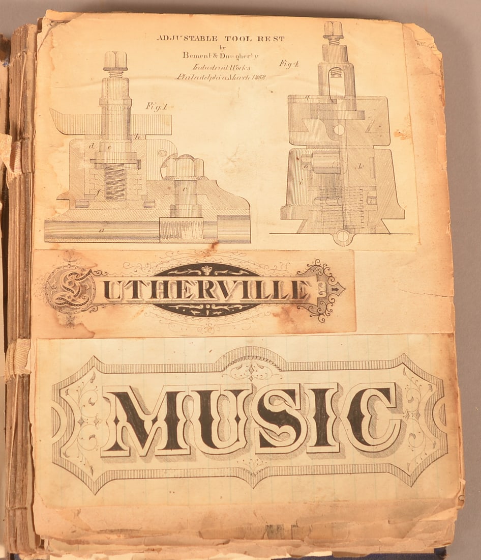 19th c Scrap Album With Trade Ad Cards Labels: A scrap album filled with various 19th century business trade cards, colorful labels etc. from Phila. Area. 7 x 9". Condition: Very good.
