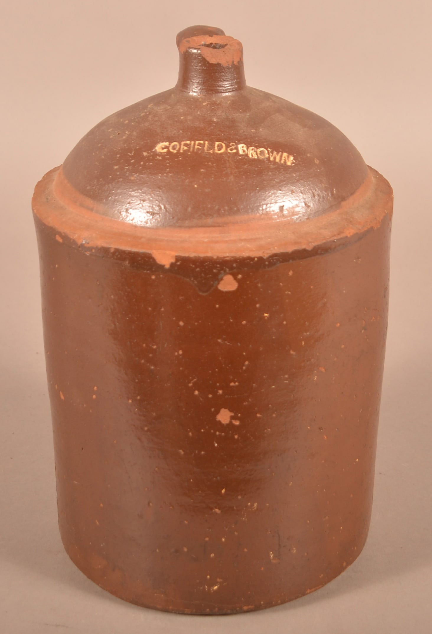 Scarce Cofield & Brown Glazed Redware 2-Gallon Jug. (1 of 4)