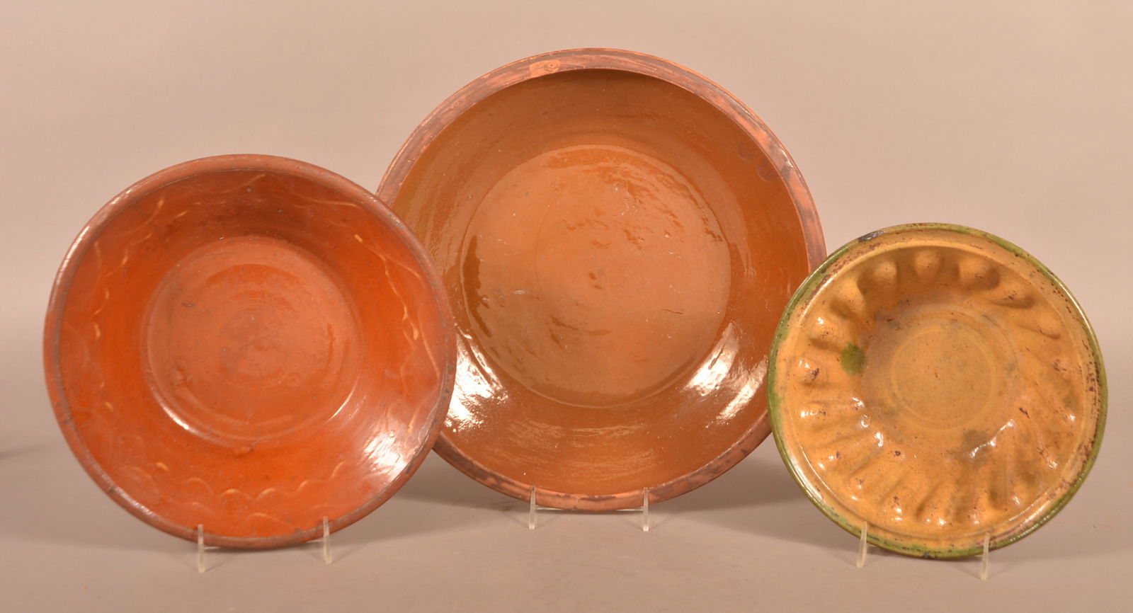Three 19th Century Glazed Redware Bowls. (1 of 3)
