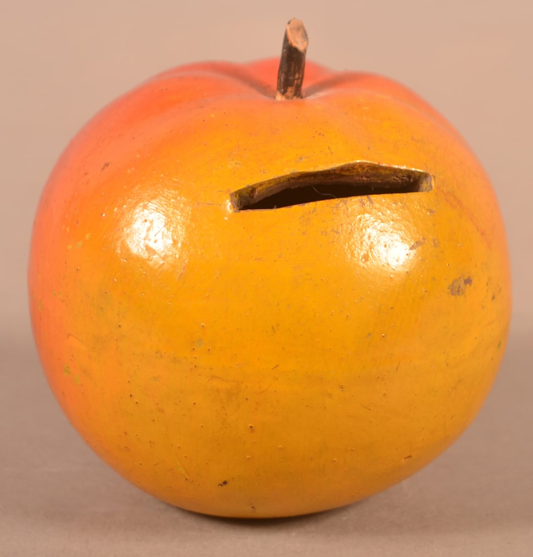 19th Century Cold-Painted Earthenware Apple Still Bank. (1 of 3)