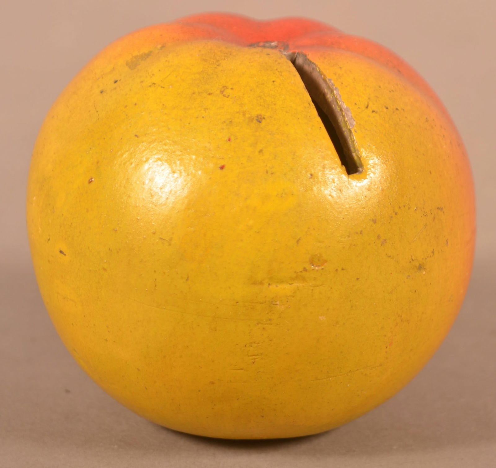 19th Century Cold-Painted Earthenware Apple Still Bank. (1 of 3)