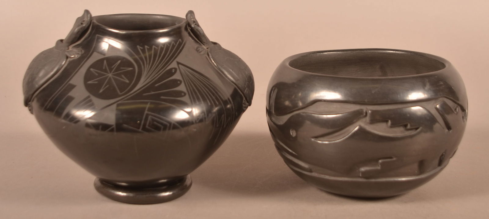 Two Black-on-Black Pueblo Pottery Vessels. (1 of 5)