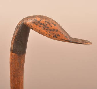 19th Century Duck Head Grip Folk Art Cane.: 19th Century Duck Head Grip Folk Art Cane. Original paint decoration. 38"l. overall.