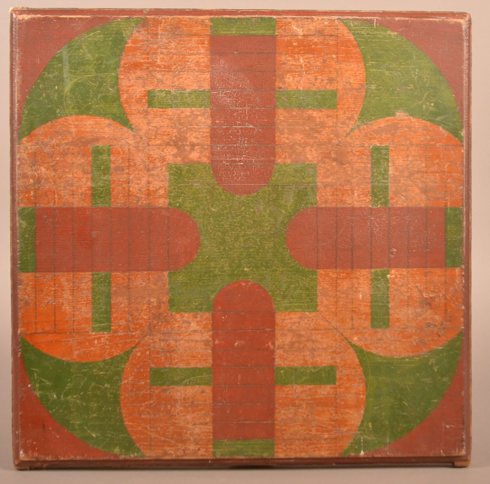 PA 19th Century Paint-Decorated Parcheesi Board. (1 of 4)