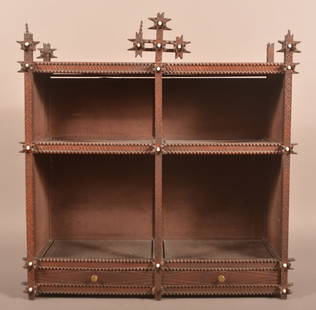 Antique Tramp Art Shelf Unit with Two Lower Drawers.: Antique Tramp Art Shelf Unit with Two Lower Drawers. 28"h. x 28"w. x 11-1/2"d.