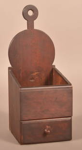 Pennsylvania 19th Century Cherry Hanging Salt Box.: Pennsylvania 19th Century Cherry Hanging Salt Box. Lower dovetailed drawer, dovetailed case and original finish. 14-1/2"h. x 5-3/4'w. x 6-1/2"d.