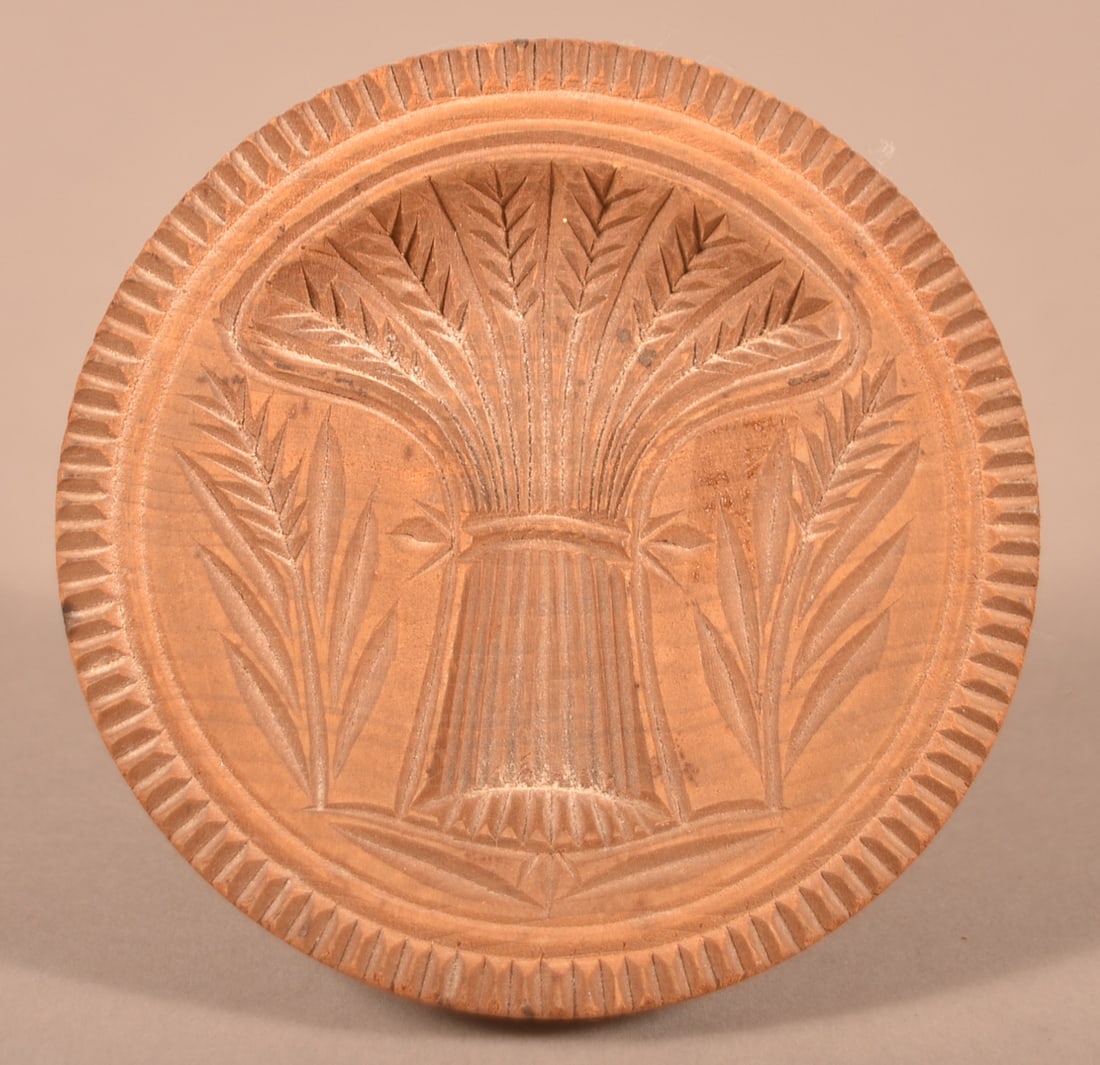 PA 19th C. Sheaf of Wheat Turned Maple Butter Print. (1 of 2)