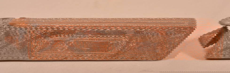 PA Folk Art Carved Walnut Slide-Lid Razor Box.: Pennsylvania Folk Art Carved Walnut Slide-Lid Razor Box. Dated 1847. 8-3/4"l. Accompanied with a period straight razor.