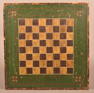 Antique Paint-Decorated Game Board.: Antique Paint-Decorated Game Board. With applied trim. 19-1/2" x 19".