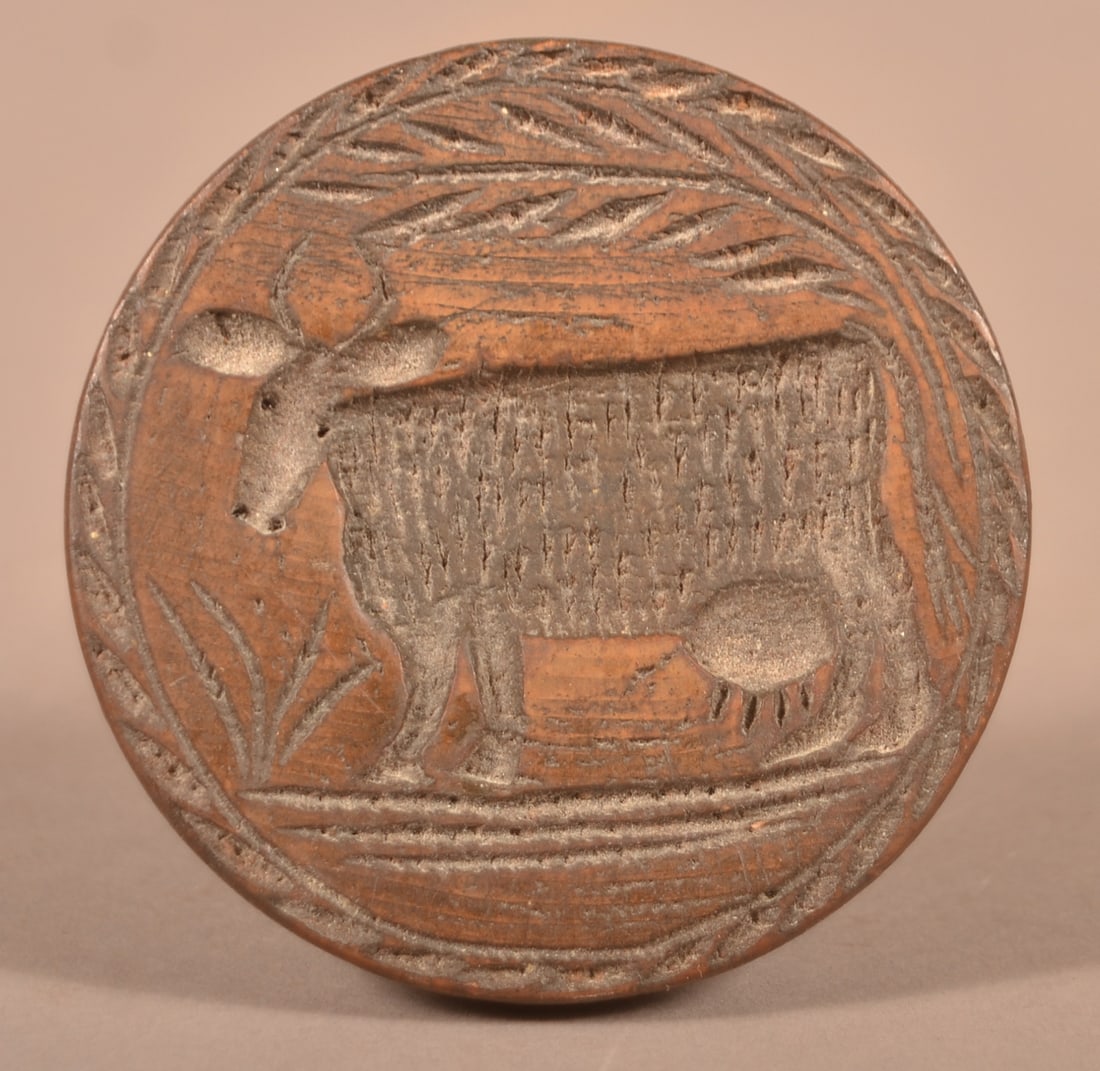 Antique Single-Piece Turned-Wood Cow Butter Print. (1 of 3)