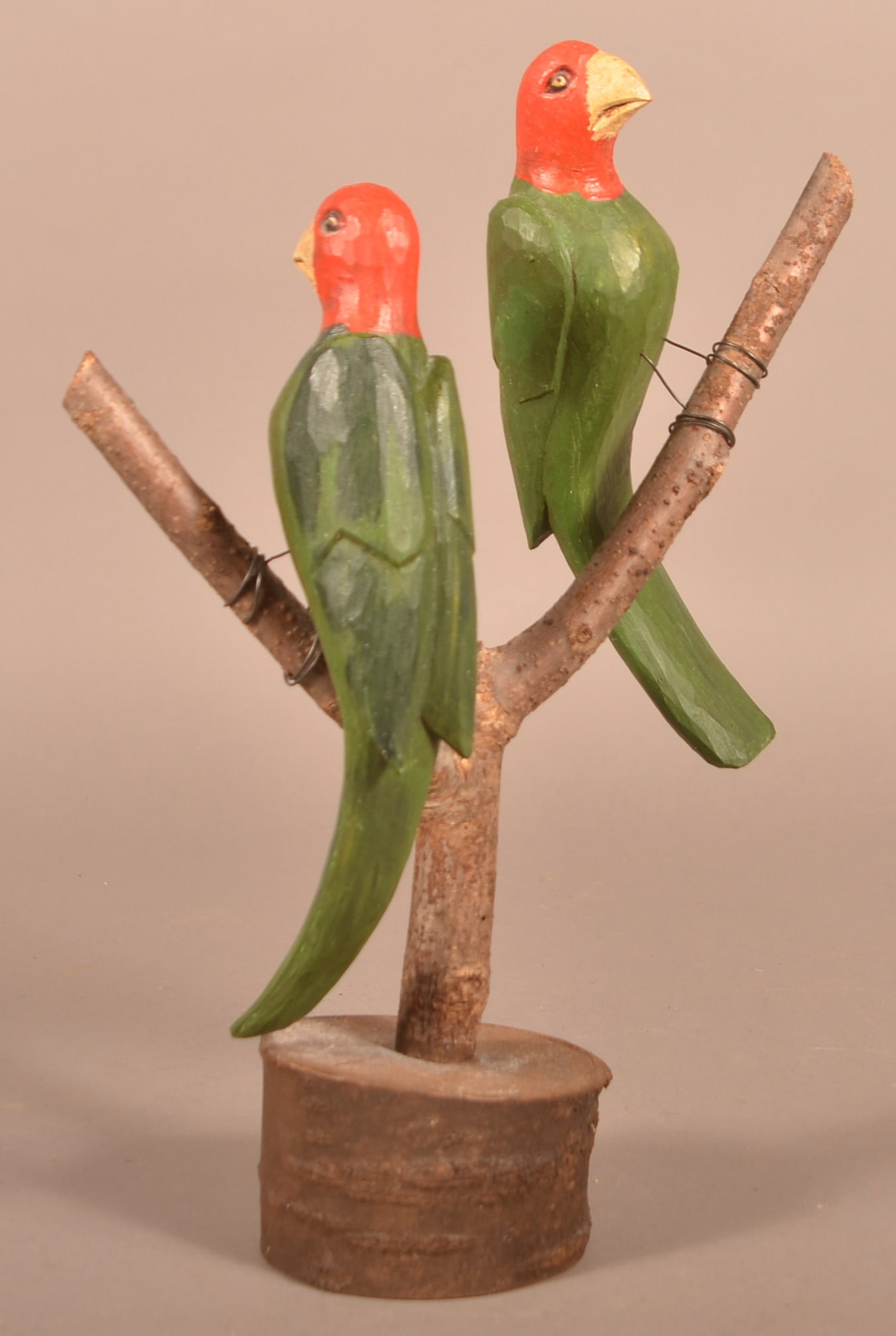 D & B Strawser Carved and Painted Parrot Bird Tree. (1 of 3)