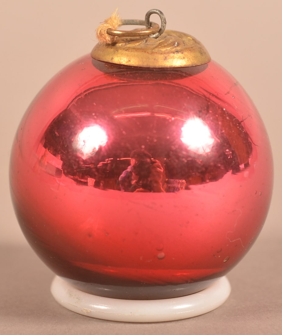 Small Antique German Red Glass Ball-Form Kugel. (1 of 3)