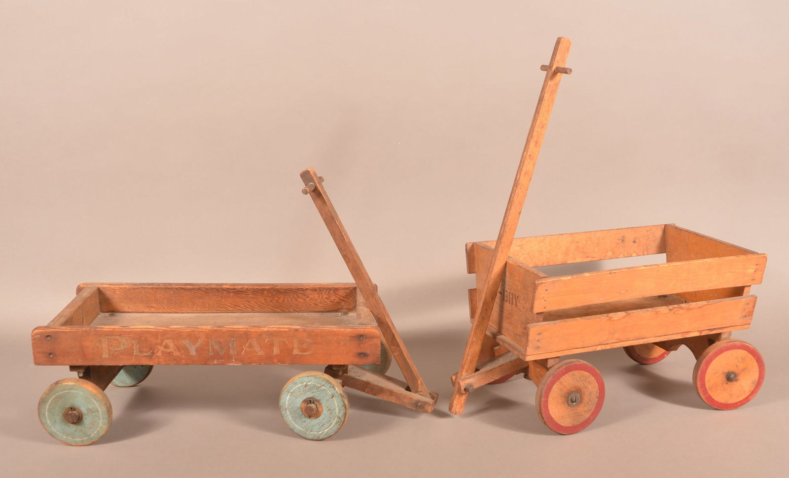 Two Antique Child's Wooden Wagons. (1 of 5)