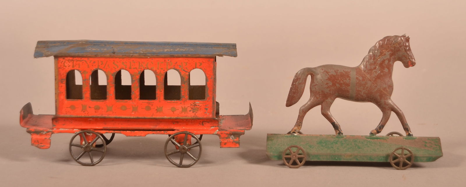 Two Antique German Painted Tin Pull Toys. (1 of 8)