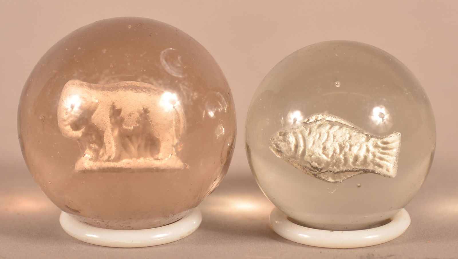 Antique German Elephant and Fish Sulphide Marbles. (1 of 2)