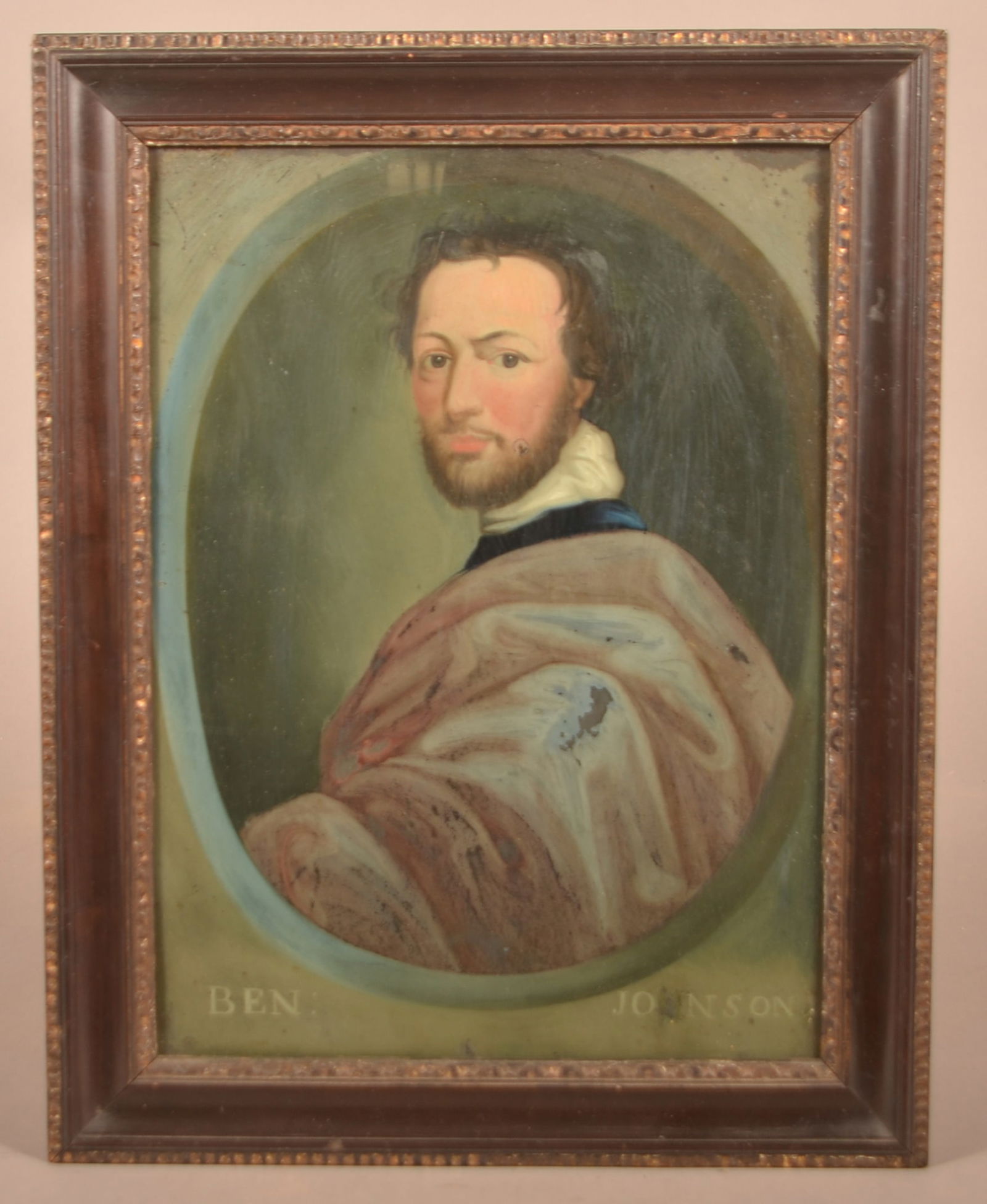 19th C. Bust of  Ben Johnson Reverse Painting on Glass. (1 of 4)