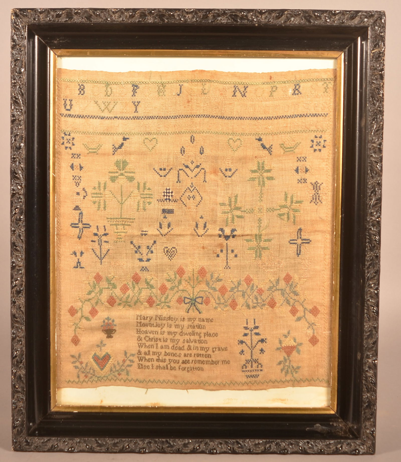 1841 Lancaster Co., Pa Mennonite Needlework Sampler. Auction