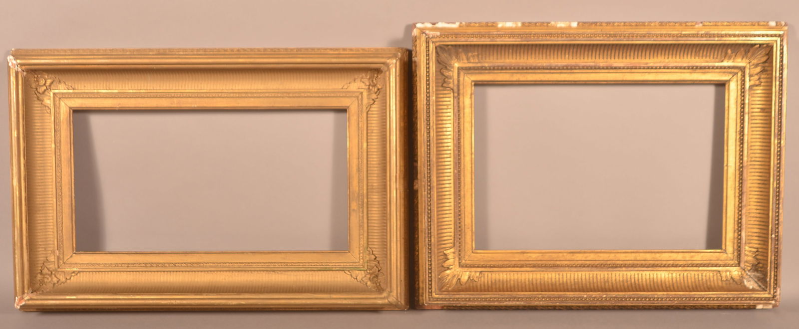 Two Similar 19th Century Gilt-Molded Picture Frames.: Two Similar 19th Century Gilt-Molded Picture Frames. (1) 10-1/4" x 15", 16-1/4" x 21"; (2) 9" x 16-1/2", 15" x 22-1/2".