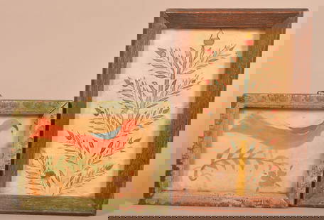 Two Small PA 19th Century Fraktur Watercolor Drawings.: Two Small Pennsylvania 19th Century Fraktur Watercolor Drawings. Both are framed. Largest, 8-3/4" x 5-3/4" overall.