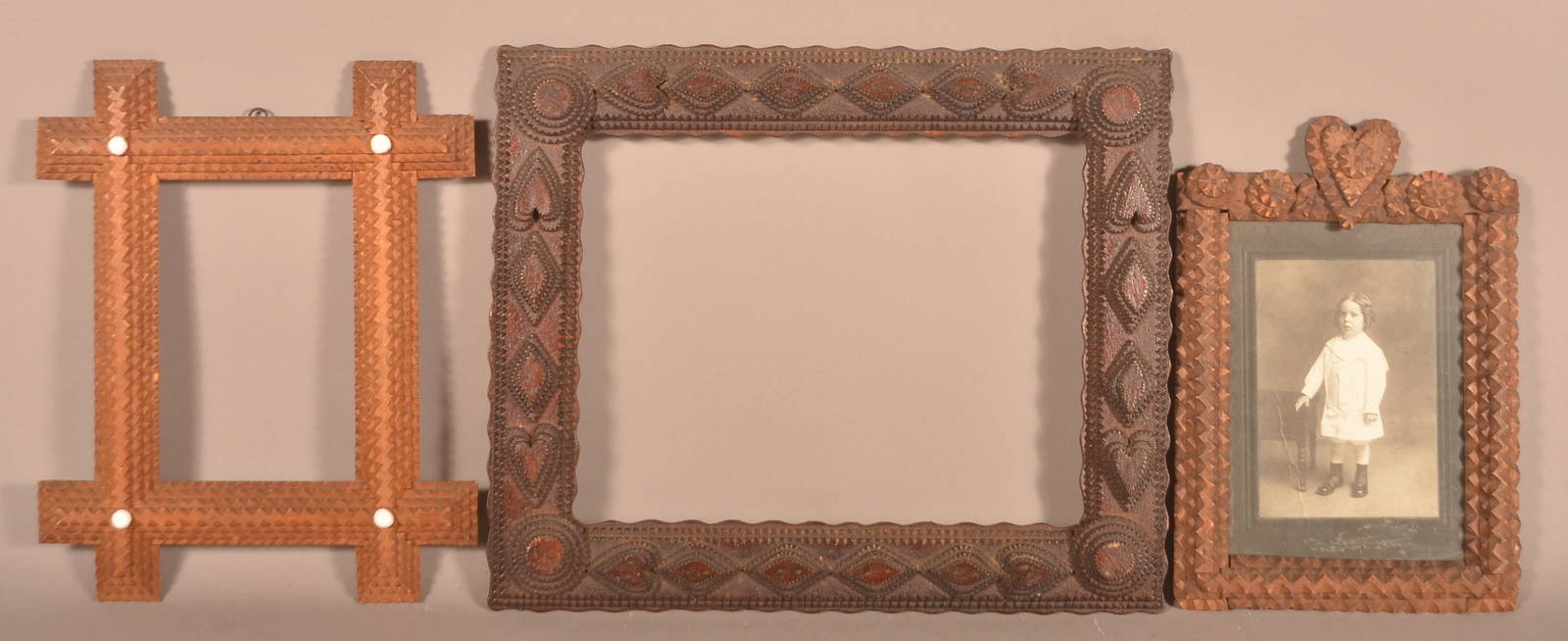 Three Antique Tramp Art Picture Frames. Auction