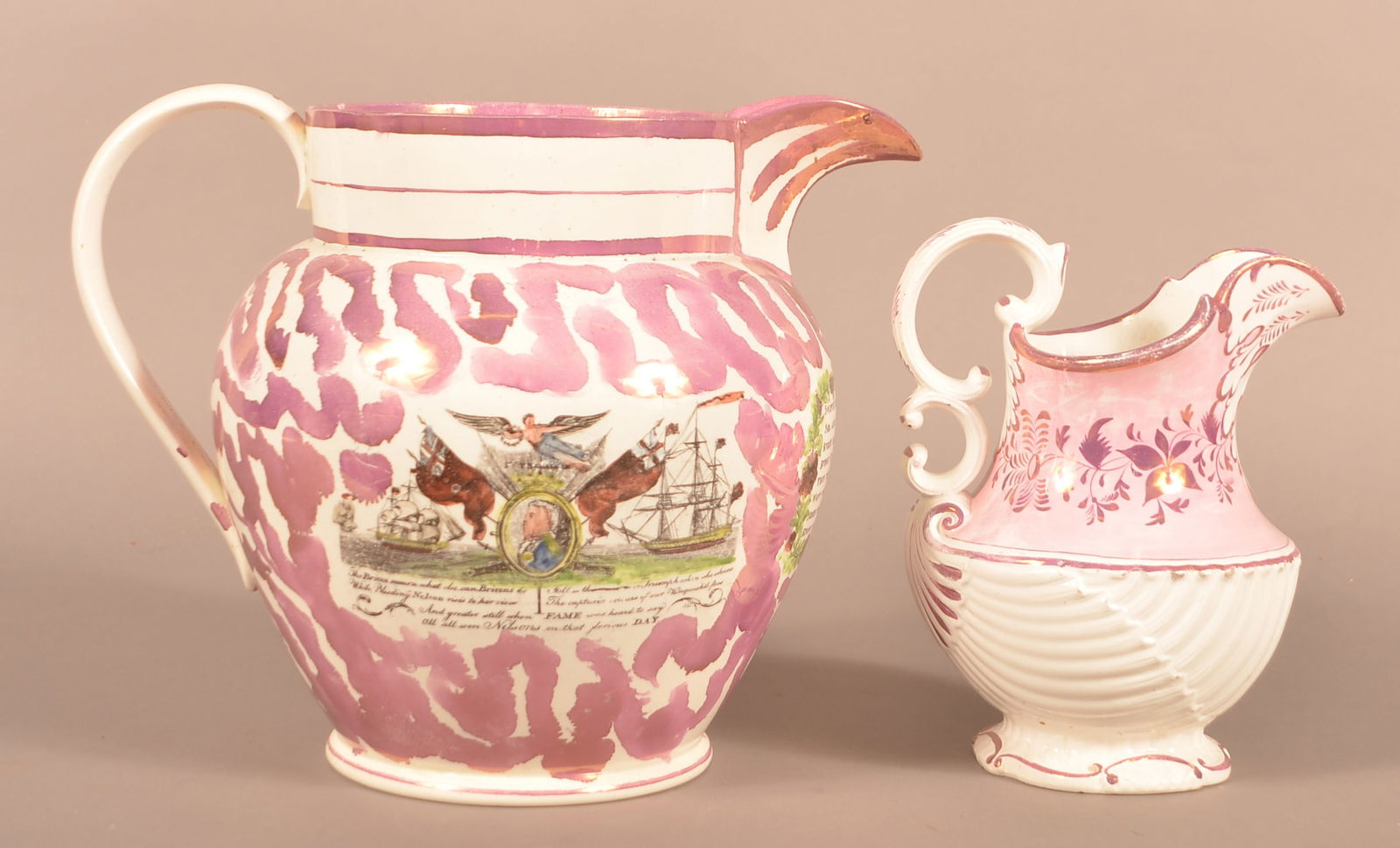 Two Pink Lustre Pitchers. (1 of 9)