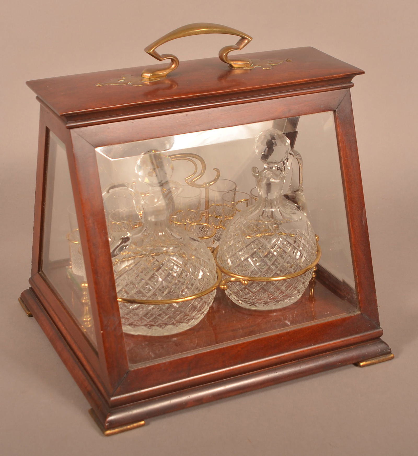Mahogany Encased English Cut Crystal Liqueur Set. (1 of 5)