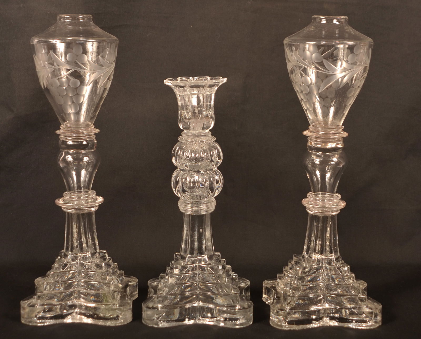 Early Flint Colorless Glass Fluid Lamps and Candlestick. (1 of 6)