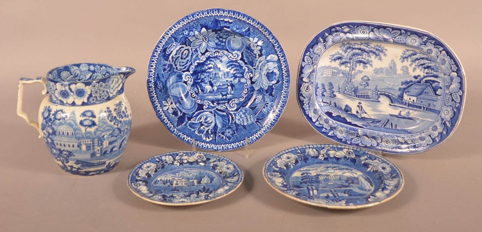 Five Pieces of Staffordshire Blue Transfer China. (1 of 5)