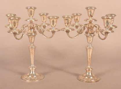 Pair of Gorham Sterling Silver 5-Socket Candelabra.: Pair of Gorham Sterling Silver 5-Socket Weighted Base Candelabra.14"h.