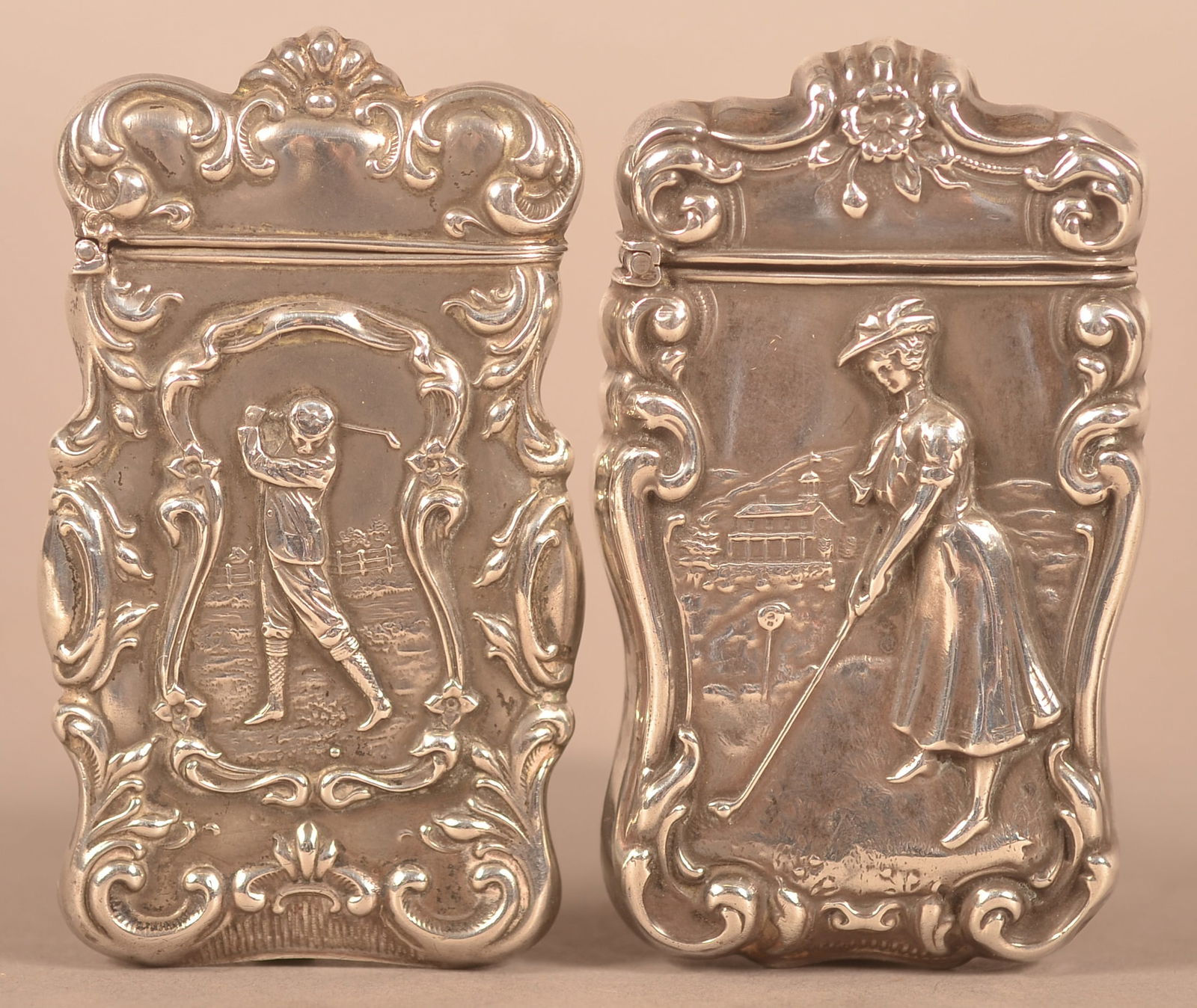 Two Vintage Sterling Match Safes with Golfers. (1 of 2)
