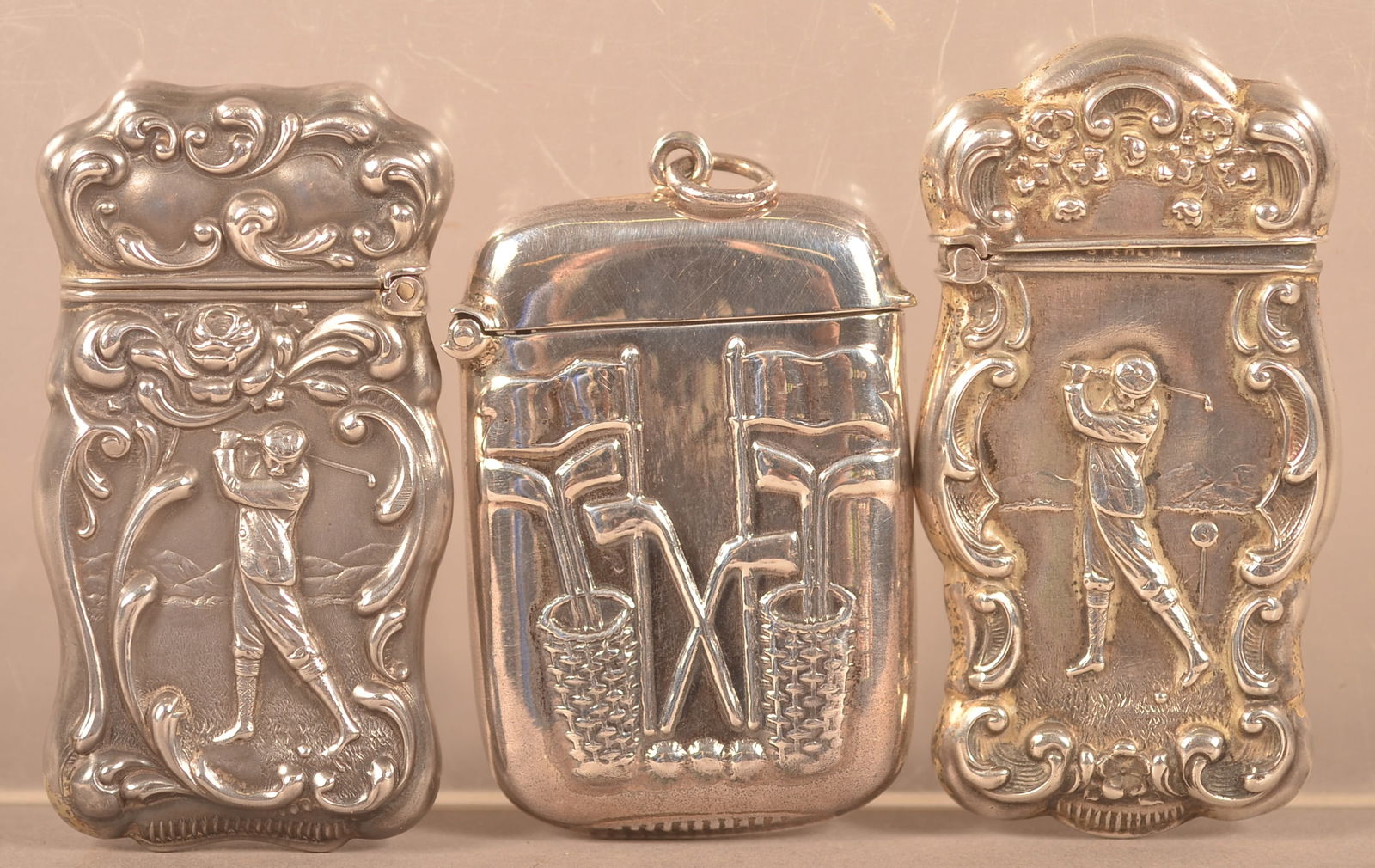 Three Vintage Sterling Golf-Related Match Safes. (1 of 2)