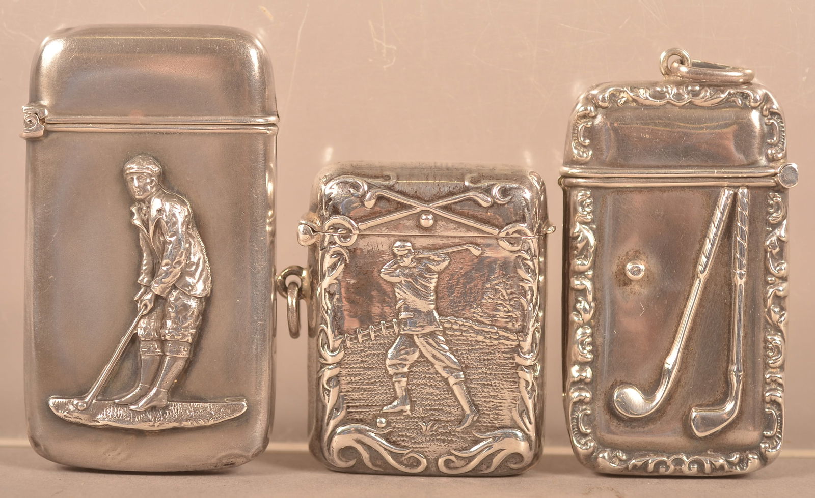 Three Vintage Sterling Golf-Related Match Safes. (1 of 2)