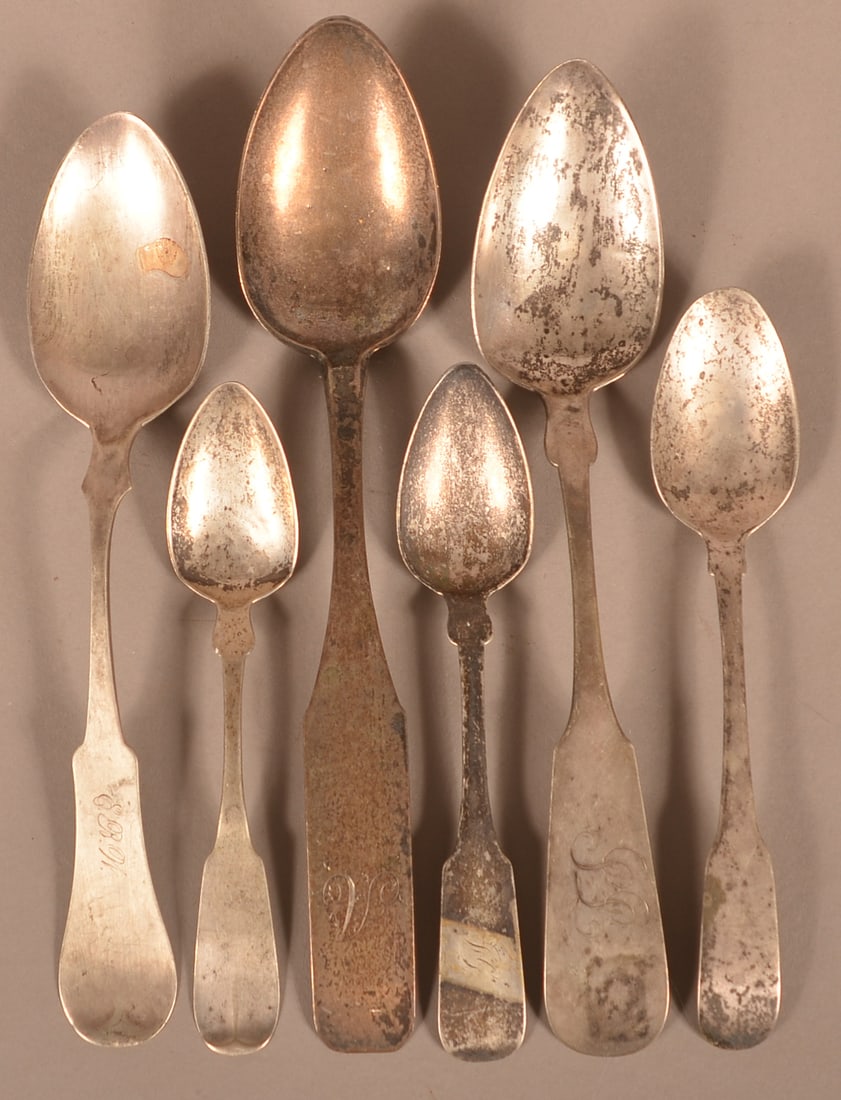 Six Early 19th Century Coin Silver Spoons. (1 of 3)