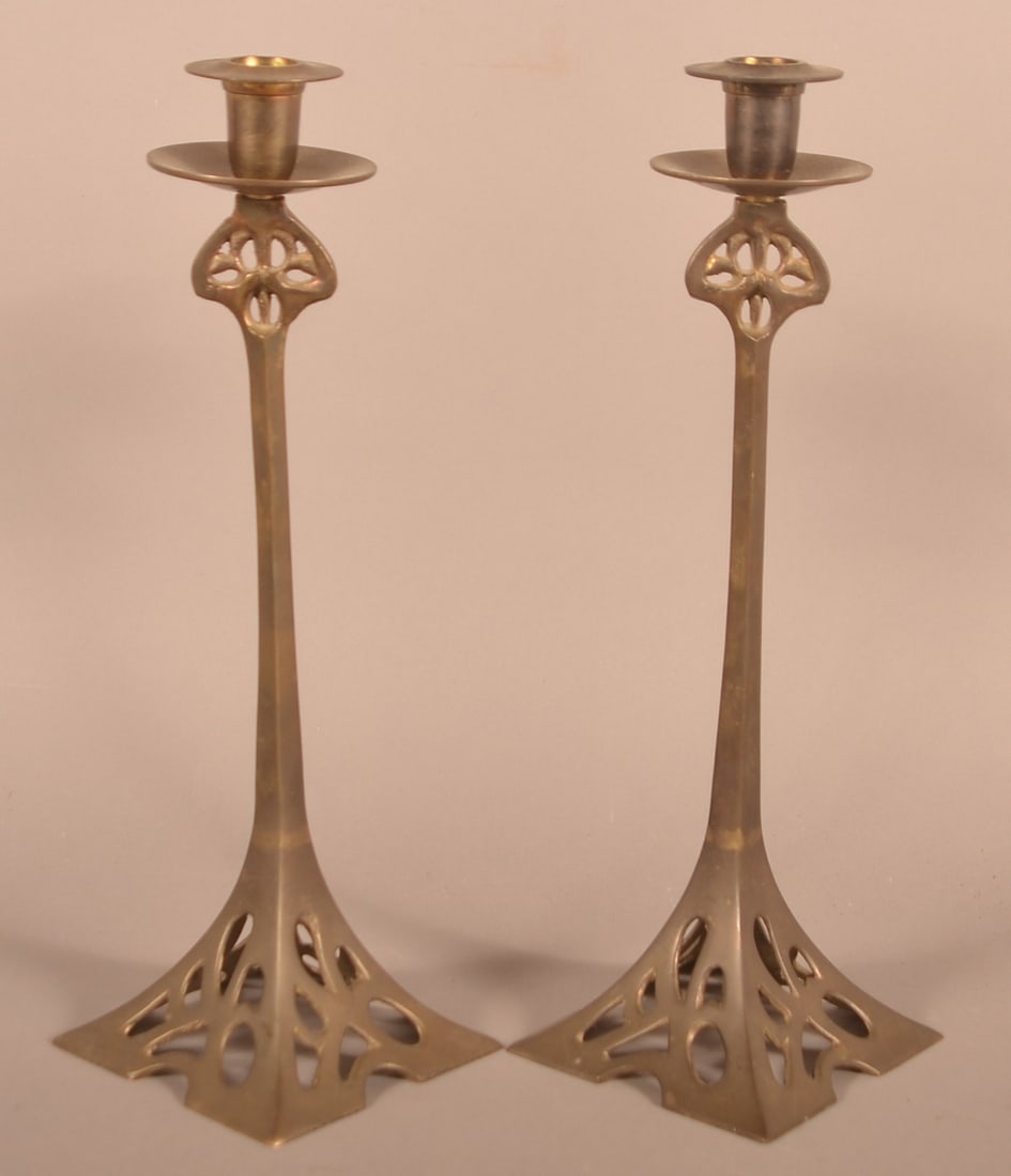 Pair of Art Nouveau Brass Candlesticks. (1 of 5)