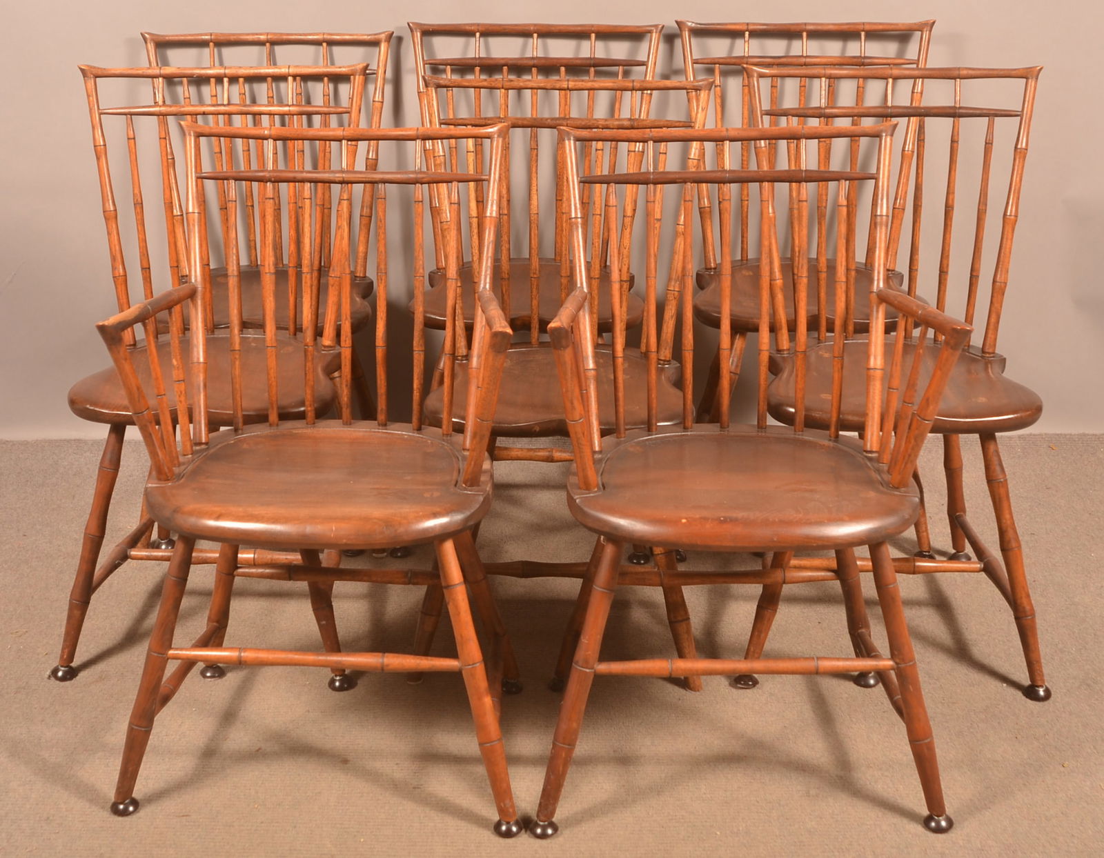 Eight Windsor Style Bamboo-Turned Dining Chairs. (1 of 3)