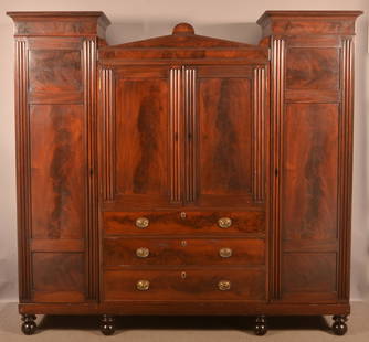 Federal Mahogany 4-Part Chifforobe.: Federal Mahogany 4-Part Chifforobe. 81"h. x 86"w. x 20"d.
