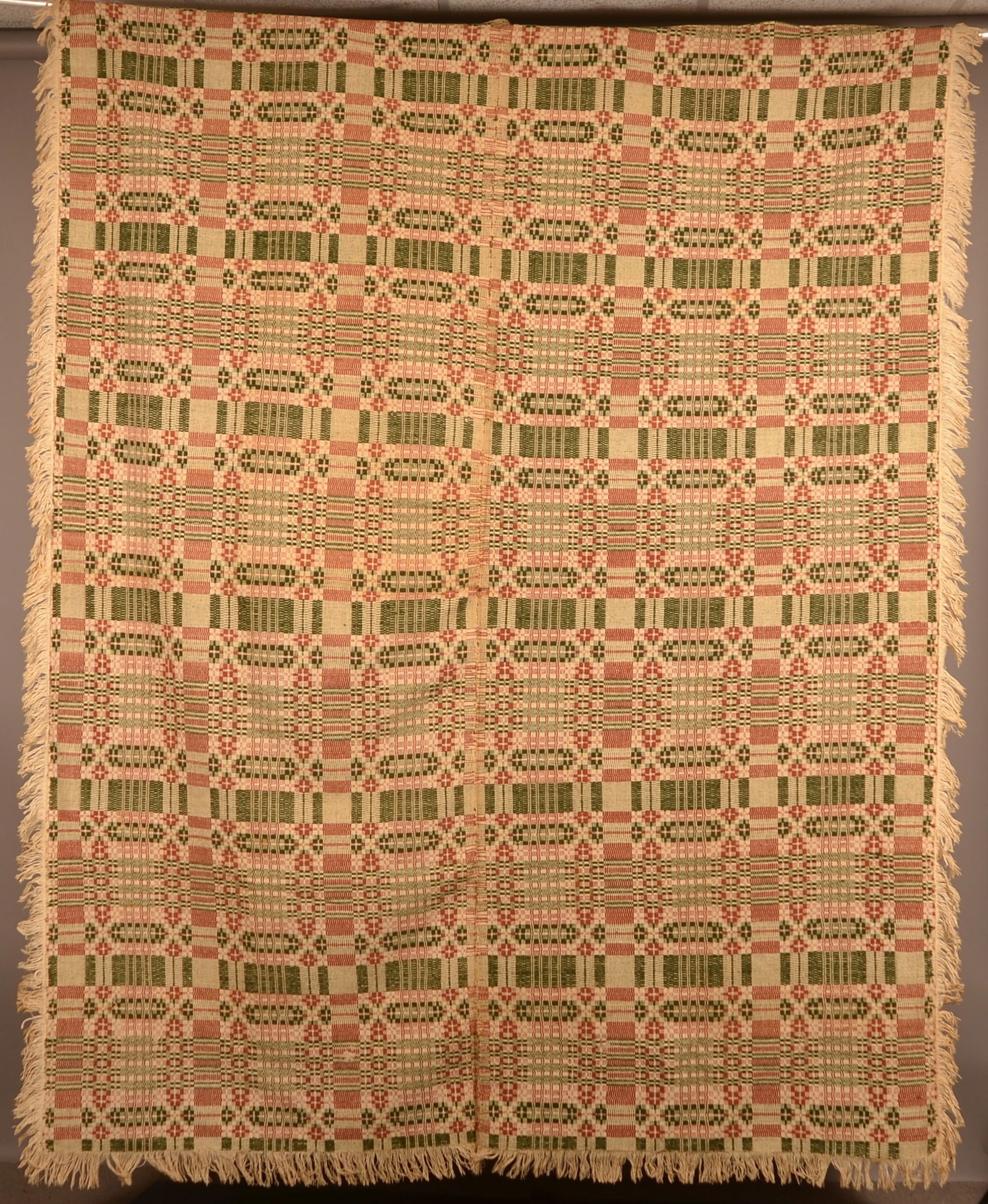 Antique 2-Part Geometric Overshot Coverlet. (1 of 4)